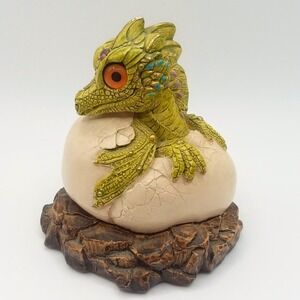 Vintage Windstone Editions Hatching Baby Dragon Green Orange Eyes 1984 Pena USA
